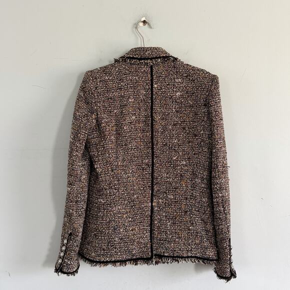 Veronica Beard Theron Fringed Double Breasted Tweed Blazer Brown Multi Jacket - Picture 4 of 7